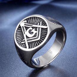 Vintage Mens Templar Masonic Rings 316L Stainless Steel Freemason AG Signet Ring Punk Male Fashion Jewellery Party Gift Cluster