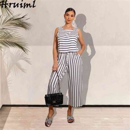 Woman Jumpsuit Striped Sleeveless Women Overalls Casual Playsuit And Jumpsuits Pocket Elegant Streetwear Mono Largo Mujer Verano 210513