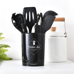 Silicone Cutlery Storage Bucket Set Of 11 Non-stick Pan Spoon Spatula Brush Kitchen Tools Multifunctional Utensils 210423