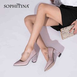 SOPHITINA Women Pumps Pink Blue Heels Sheepskin Leather Shoes Transparent Heel 8.5 CM Plus Size 36-43 Elegant Lady Shoes C942 210513