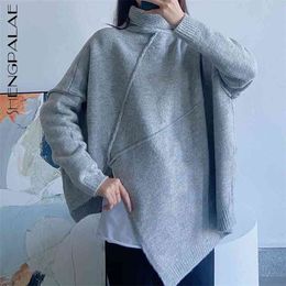 Wool Truleneck Irregular Sweater Women's Spring Fashion Large Size Long Sleeve Knitted Pullover Tops 5B390 210427