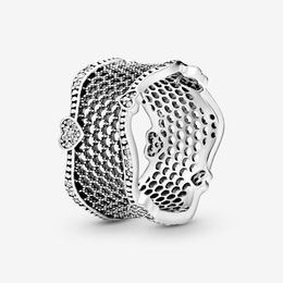 100% 925 Sterling Silver LOVE Pave Hearts Lace Ring For Women Wedding & Engagement Rings Fashion Jewellery