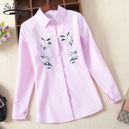 Fashion Women Shirts Casual Embroidery Tops Office Lady Long Sleeve Floral Turn-down Collar Clothing 5140 50 210508