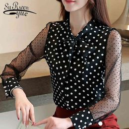 Polka Dot Blouse Women Shirt Office Lady Long Sleeve Bow Collar Chiffon Women's Camisas Mujer 6612 50 210508