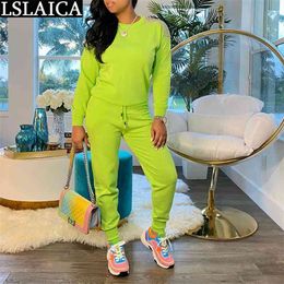 Tracksuits Women Set Elastic Waist Drawstring Fashion 2 Piece Sets Womens Outfits Casual Loose Long Sleeve Chandals De Mujer 210515