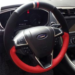 For Ford new mondeo edge kuga Escort DIY custom Hand stitch leather suede steering wheel cover car wheel cover