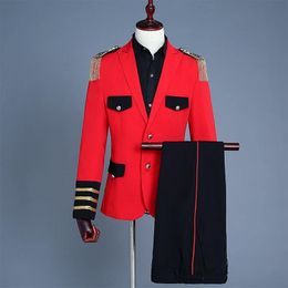 Men's Suits & Blazers Classic Europe Royal Court Costume Red Slim Fit With Pants Epaulette Tassel Stage Party Prom Wear