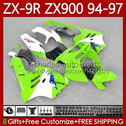 Fairings Kit For KAWASAKI NINJA ZX-9R ZX 9R 9 R 900 CC ZX9 R ZX9R 94 95 96 97 Bodywork 100No.87 ZX900 900CC ZX-900 1994 1995 1996 1997 ZX900C Green white 94-97 OEM MOTO Body