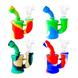 Smoke pipes Mini Silicone Bong 3.5inches Oil Rigs Bubbler Bongs with 14.4mm jiont glass bowl Camo Water Pipe