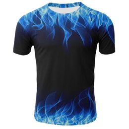 blue flame UK - Blue Flame Print 3D T-shirt Round Neck Short Sleeve Ladies Men Casual Tops Men's T-Shirts