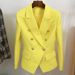 HIGH STREET Fashion Designer Jacket Women's Classic Lion Buttons Double Breasted Slim Fit Textured Blazer 211019