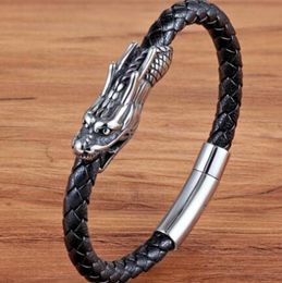 Bangle Classic Chinese Style Stainless Steel Faucet Magnetic Buckle Leather Bracelet Charm Men's Rock Party Punk Casual Jewelry