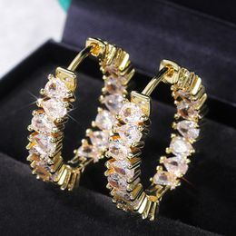 Charming Girls Women Fashion Jewelry 18k Yellow White Gold Plated Bling Waterdrop CZ Hoops Earrings Nice Gift for Friends