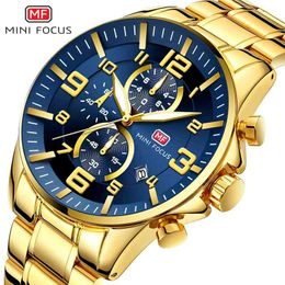 MINI FOCUS Watches Mens Top Brand Luxury Gold Watch Calendar Waterproof Chronograph Multi Function Business Horloges Mannen 210329
