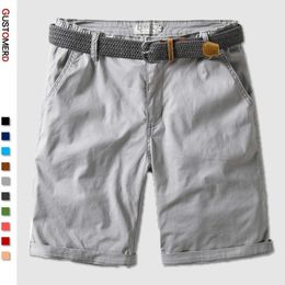 Summer 100% Cotton Solid Shorts Men Casual Beach 10 Colours High Quality Elastic Waist Male Short 210714