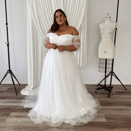 Plus Size Wedding Dresses Bridal Gowns African A-Line Tulle For Women Floor Length Half Sleeve Charming Robe De Mariee Elegant Simple Bride Dress