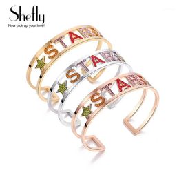 Stainless Steel With Colourful Crystal Hand Jewellery "Star" Letters Bracelet Nameplate Faith Letter Gold Silver Bangle