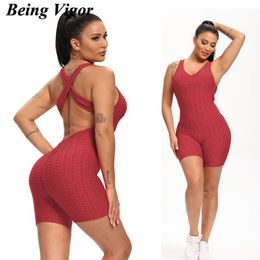 Yoga Outfit Being Vigor Sport Gym Sexy Cross Back One Piece Jumpsuit Outfits Bodysuit Women Workout Bodycorn Overall Short Set BuLif