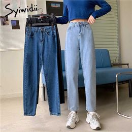 Syiwidii High Waisted Jeans for Women Straight Leg Denim Pants Bottom Vintage Streetwear Fashion Clothes Blue Black Spring 211129