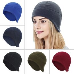 Autumn Winter Solid Colour Polar Fleece Beanie Hat Men Women Soft Ear Warm Bonnet Casual Running Ski Sport Girl Boy Skullies Cap