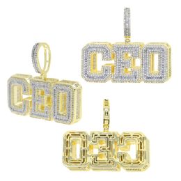 New styles hip hop Letter CEO shadow Charm Pendant Necklace with Rope chain Gold Silver Paved Full cz stone Punk styles jewelry wholesale stock