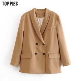 Toppies Spring Woman Blazers Suit Jacket Double Breasted Pink High Waist Skirt Office Lady Formal 210930
