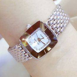 Bs Stylish Women Watches Luxury Brand Diamond Ladies Wrist Watches Crystal Square Female Clock Stainless Steel Montre Femme 210527