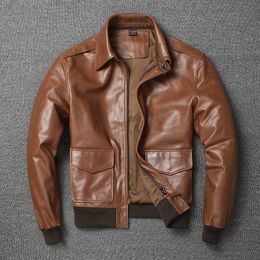 Genuine Leather Jacket For Man Motorcycle Biker Coats Flight Tops Windbreaker Outerwear Plus Size M-4XL Brown