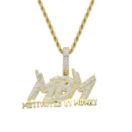 Pendant Necklaces Hip Hop Cubic Zirconia Paved Bling Iced Out Motivated By Money MBM Pendants Necklace For Men Rapper Jewellery Gold Colour