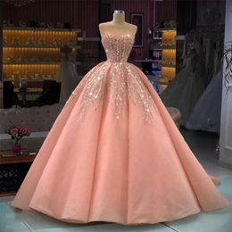 Sheer Neck Ball Gown Quinceanera Dresses Corset Top Lace Beading Prom Gowns Sequins Sweet 15 Masquerade Dress