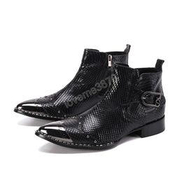 Winter Genuine Leather Men Ankle Boots British Brock Carving Formal Business Boots Male Party Dress Boots Black