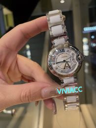 Famous Brand White Diamond Ceramic Watches Women Geometric Roman Numerals Wristwatch Stainless steel quartz clock 33mm