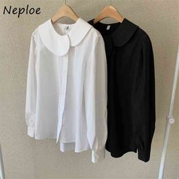 Peter Pan Collar Long Sleeve Pullover Blouse Women Work Style Ol Solid Loose Blusas Spring Simple Shirt Feminino 210422