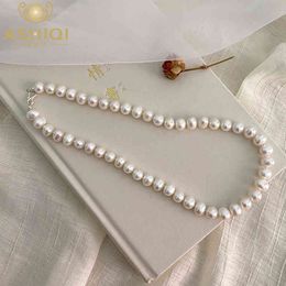 ASHIQI Natural Freshwater Pearl Necklace 925 Sterling Silver Button Jewellery for Women Fashion Personality Wedding Gift