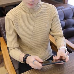 Polyester Solid Men Turtleneck Sweater Winter Mens Knitted Long Sleeve Pullovers Sweater Man Slim Fit Pullover Mens Clothes 210601