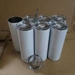 Straight Skinny Coffee Mug Sublimation Blanks Insulated Tumblers Cylinder Taperd Tea Beer Drinking Cups With Plastic Straw