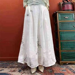 Arrival Summer Arts Style Women Casual Elastic Waist Ankle-length Skirt High Floral Embroidery A-line Long W222 210512