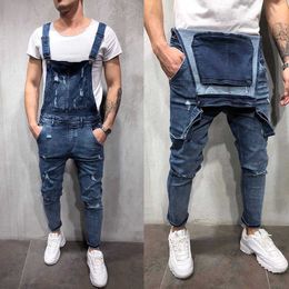 Fashion Men's Pants Overall Casual Jumpsuit Jeans Wash Broken Pocket Trousers Suspender Pants high quality Mens Jeans Pants NEW X0621