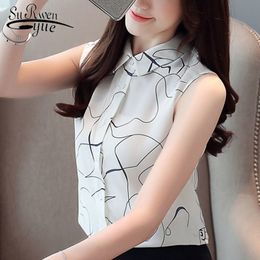 Office Lady short blouse Summer fashion women shirts lapel Sleeveless ladies top Temperament thin shirt 3391 50 210521