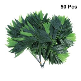 Decorative Flowers & Wreaths 50pcs Artificial Green Bamboo Leaves Fake Plants Greenery For Home El Office Decoration