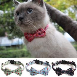 pink kitten collar Canada - Cat Collars & Leads Bowtie Breakaway With Bell Pink Flower Floral Pattern Adjustable Cute Safety Kitten For Kitty Puppy