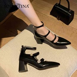 SOPHITINA Spring Autumn Female Heel Shoes Women Genuine Leather Pointed Toe Sweet Style White Pearl Ankle Strap Pumps FO211 210513