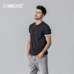 SIMWOOD 2021 summer new t shirt men contrast bindings t-shirt casual o-neck top tees high quality brand clothing tshirt 190354 210317