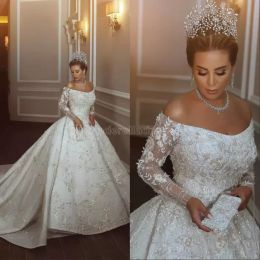 2022 Plus Size Wedding Dresses Off Shoulder Lace Beads Long Sleeve Long Sleeves Arabic Vestido de novia Wedding Gowns Bridal Dress CPH070 C0601G33