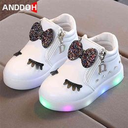 Girls Children Glowing Shoes Baby LED Shoes Cute Baby Luminous Sneakers Kid casual Sneaker Princess Bow Light up Shoes Krasovki 210326