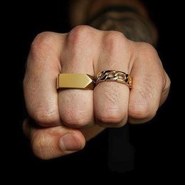 Cluster Rings Flat-Top' Ring For Men Stainless Steel Male Jewellery West Band Style Jewellery In Black Gold Silver Tone