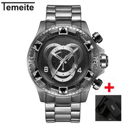 Relogio Top Brand Luxury Fashion TEMEITE Retro Bronze Quartz Watches Men Watch Army Military Wristwatches Waterproof Male Clock2022