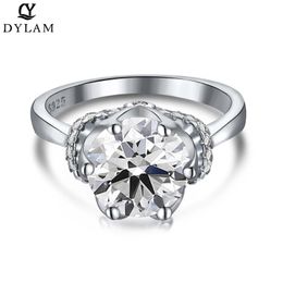 Cluster Rings DYLAM Flower White Gold Ring For Women Moissanite Diamond Solitaire Wedding Engagement Jewellery Christmas Gift