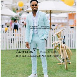 Mint Green Men Suit Notched Lapel For Party Prom Wedding Groom Wear Tuxedos Blazers Costume Homme 2 pieces Jacket+Pants X0909