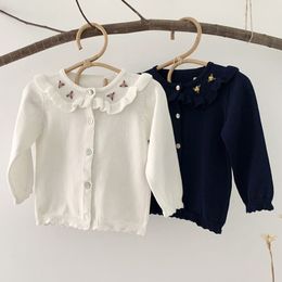 Baby Girls Embroider Cardigan Coats Fashion Children Outwear Long Sleeve Kids Knit 1-7Yrs 210429